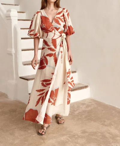 Juan De Dios Emrita Midi Dress In Ecru Orange Gladiolos In Multi