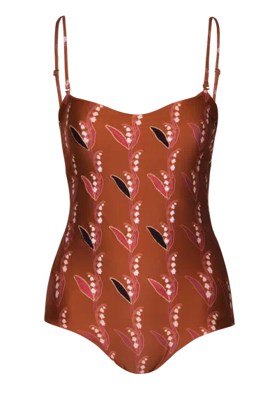 Juan De Dios Esteros Embroidered One Piece Swimsuit In Terra Flor De Mayo