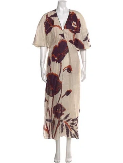 Pre-owned Juan De Dios Floral Print Long Dress In Neutral