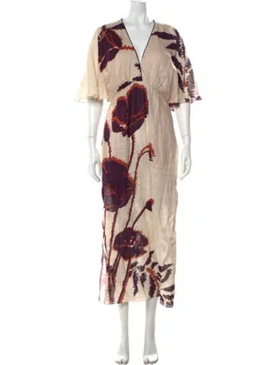 Pre-owned Juan De Dios Floral Print Long Dress In Neutrals