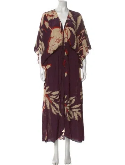 Pre-owned Juan De Dios Floral Print Long Dress In Purple