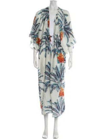 Pre-owned Juan De Dios Floral Print Long Dress In White