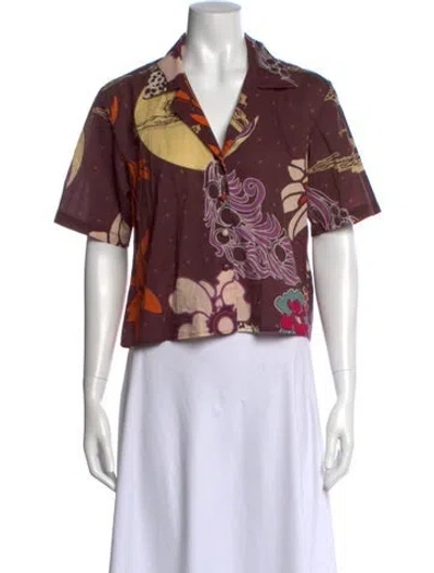 Pre-owned Juan De Dios Floral Print Short Sleeve Blouse In Multi