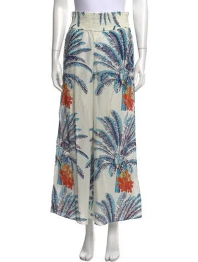 Pre-owned Juan De Dios Floral Print Wide Leg Pants In Blue