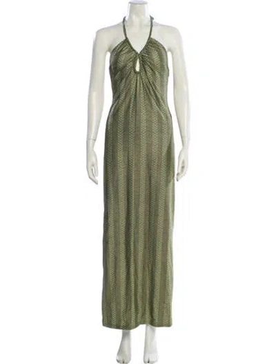 Pre-owned Juan De Dios Halterneck Long Dress W/ Tags In Green