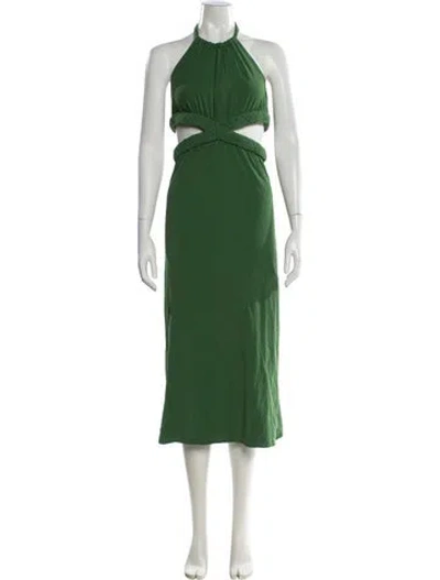 Pre-owned Juan De Dios Halterneck Midi Length Dress In Green