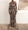 Juan De Dios Hojarasca Maxi Dress In Navy Ornament Stripes In Multi