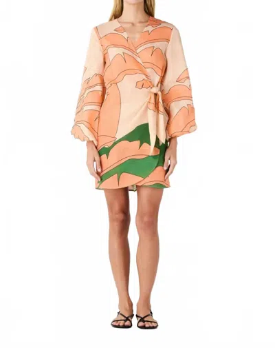 Juan De Dios Hojarasca Mini Dress In Peach Palms In Gold