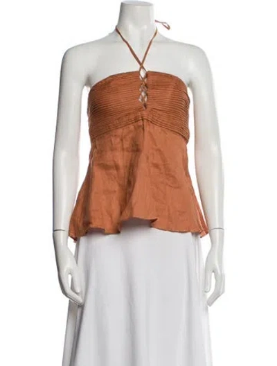 Pre-owned Juan De Dios Linen Halterneck Top In Brown
