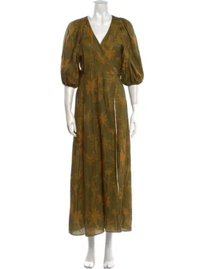 Pre-owned Juan De Dios Linen Long Dress In Green