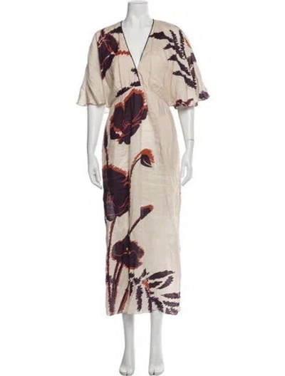 Pre-owned Juan De Dios Linen Long Dress In Multi