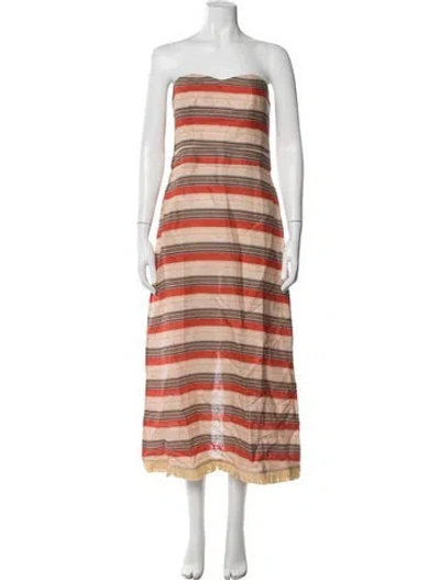 Pre-owned Juan De Dios Linen Long Dress In Orange