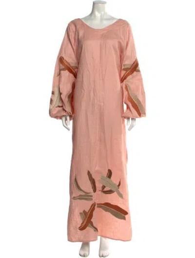 Pre-owned Juan De Dios Linen Long Dress In Pink