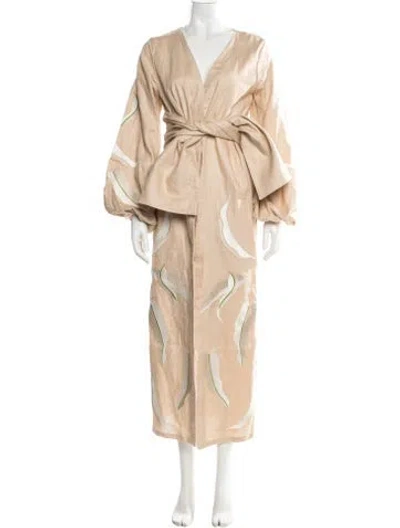 Pre-owned Juan De Dios Linen Long Dress W/ Tags In Neutral