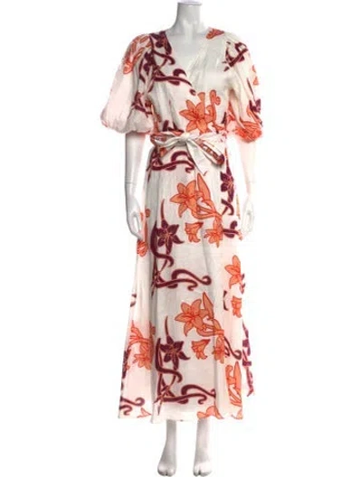 Pre-owned Juan De Dios Linen Long Dress In White