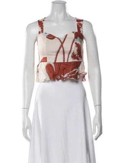 Pre-owned Juan De Dios Linen Printed Crop Top In Neutral
