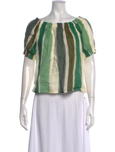 Pre-owned Juan De Dios Linen Striped Top In Green