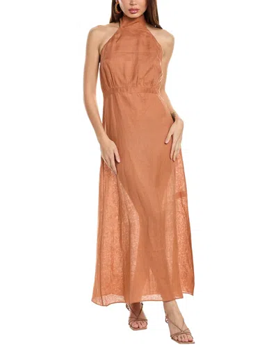 Juan De Dios Magdalena Linen Halter Dress In Burgundy