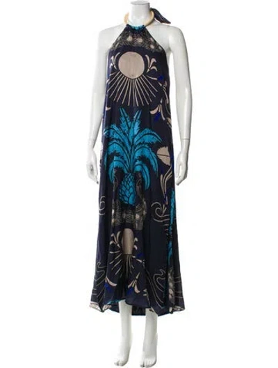 Pre-owned Juan De Dios Printed Long Dress In Blue