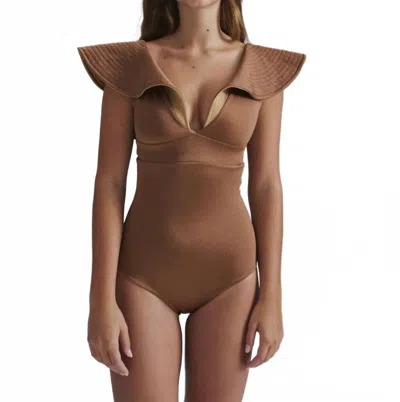 Juan De Dios Quetzal One Piece Reversible Swimsuit In Gold Brown