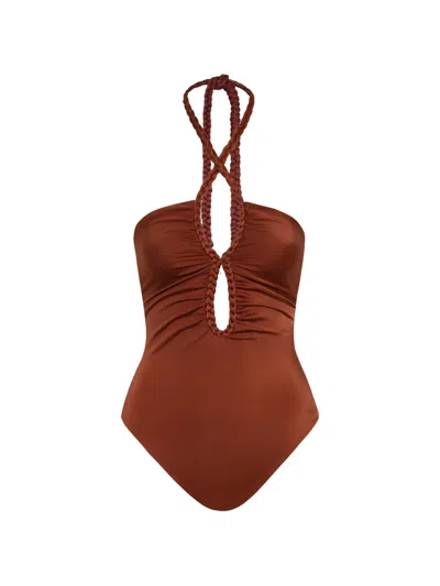 Juan De Dios Saint Tropez Braided-trim Swimsuit In Brown