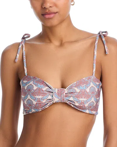 Juan De Dios San Miguel Bikini Top In Sky Blue Ornaments/ivory