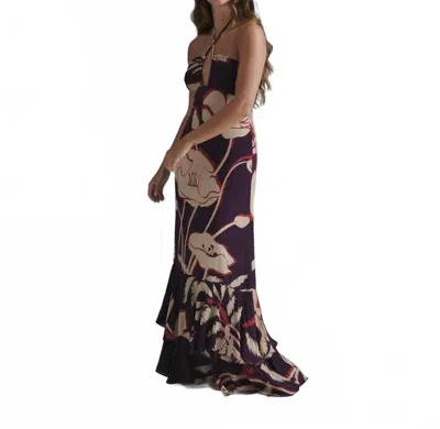 Juan De Dios Sevillana Crepe Chine Maxi Dress In Purple Gladiolos