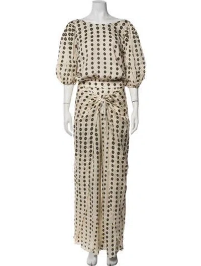Pre-owned Juan De Dios Silk Polka Dot Print Pant Set In Neutrals