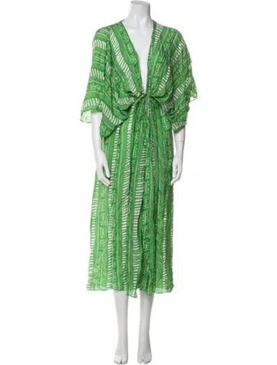 Pre-owned Juan De Dios Silk Printed Lounge Set In Green