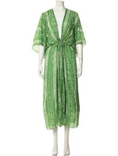 Pre-owned Juan De Dios Silk Printed Lounge Set In Green