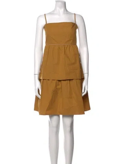 Pre-owned Juan De Dios Square Neckline Mini Dress In Neutrals/yellow