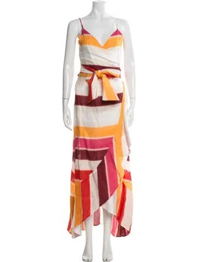 Pre-owned Juan De Dios Striped Long Dress In Burgundy