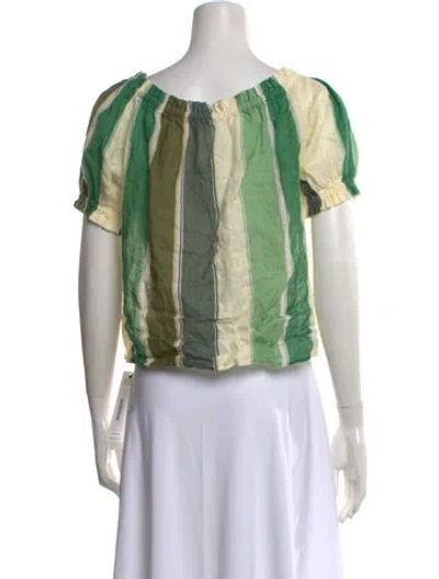 Pre-owned Juan De Dios Striped Off-the-shoulder Top In Green