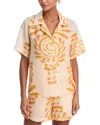 Juan De Dios Tomaso Linen Camp Shirt Swim Cover Up In Ecru Yellow Arabesque