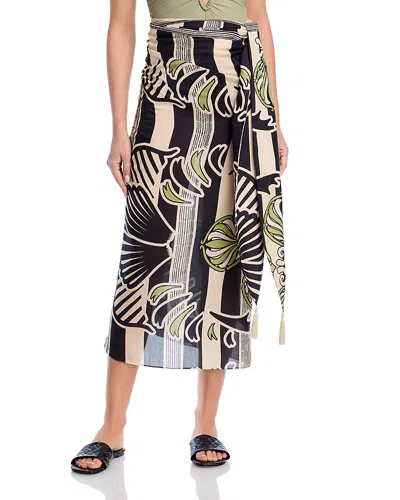 Juan De Dios Uan De Dios Printed Side Tie Skirt Swim Cover-up In Navy Ornament Stripes
