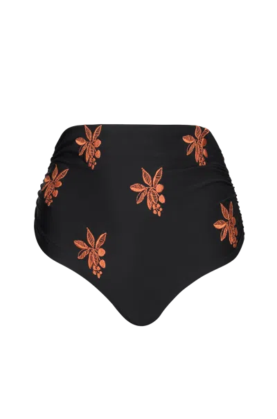 Juan De Dios Victoria High Rise Embroidered Bikini Bottom In Black