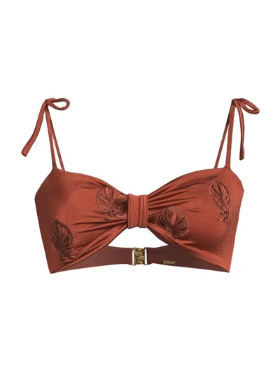 Juan De Dios Women's San Miguel Embroidered Bikini Top In Brown