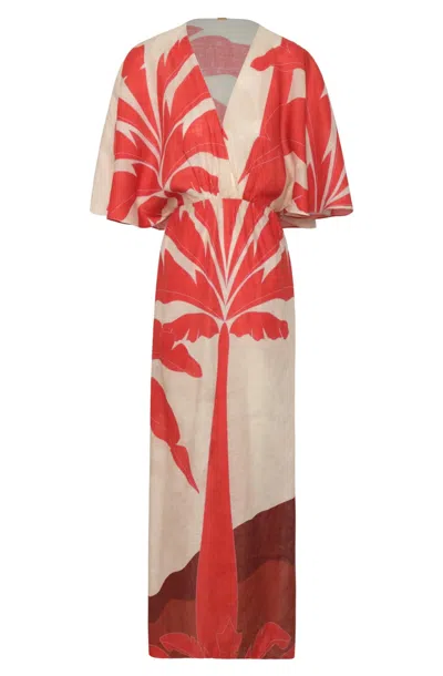 Juan De Dios Women's Topacio Midi Tunic Dress In Orange Palms In Multi