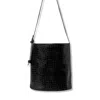 Juan-jo Women's Black Croc Embossed Leather Bucket Bag