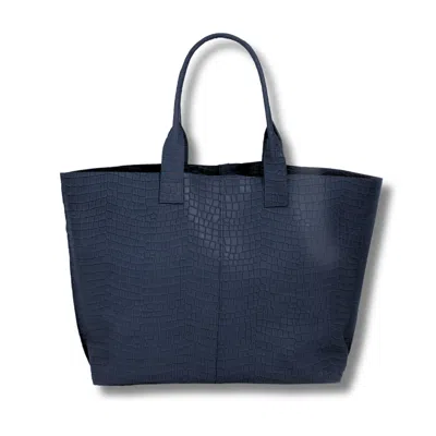 Juan-jo Women's Blue Navy Croc Embossed Extra Large Tote Bag - Maxi