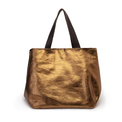 Juan-jo Women's Brown / Gold Oversized Tote Bag -  Extra Soft Leather Bronze Color In Brown/gold
