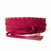 Juan-jo Women's Cherry Red Suede Obi Belt With Tassels In Red