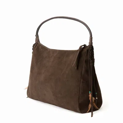 Juan-jo Women's Dark Brown Suede Oversized Bag With Fringes
