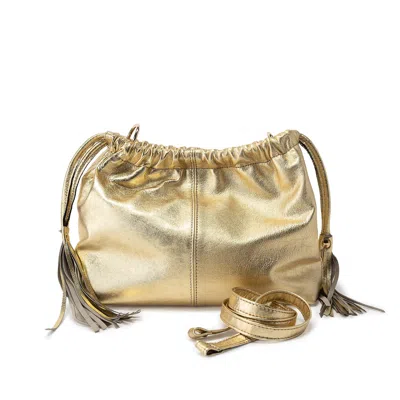 Juan-jo Women's Gold Leather Clutch Bag With Tassels In Burgundy