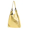 Juan-jo Women's Gold Leather Shoulder Bag - Slouchy Hobo Handbag In Gold