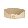 Juan-jo Women's Gold Wide Belt - Leather And Elastic Band In Gold