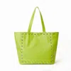 Juan-jo Women's Lime Green Studded Leather Tote Bag