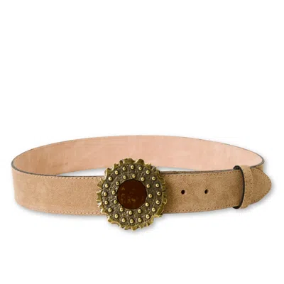 Juan-jo Women's Neutrals Beige Suede Belt With Round Enamel Buckle In Brown