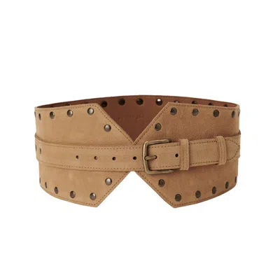 Juan-jo Women's Neutrals Beige Suede Wide Belt With Studs In Brown