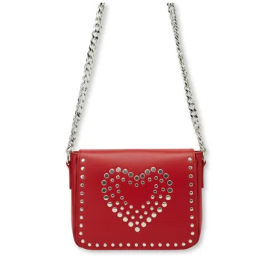 Juan-jo Women's Red Leather Crossbody With Silver Heart Studded